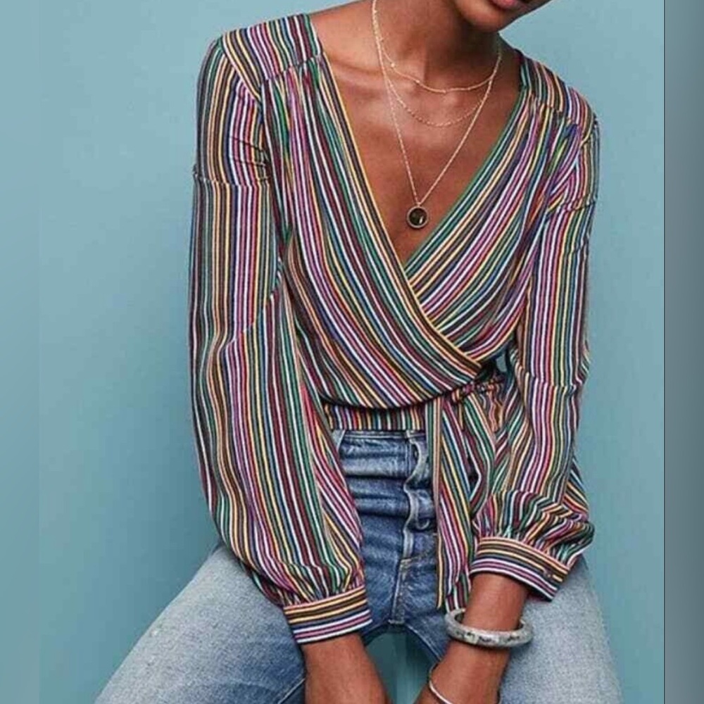 Maeve Rainbow Blouse with Tie Wrap. M